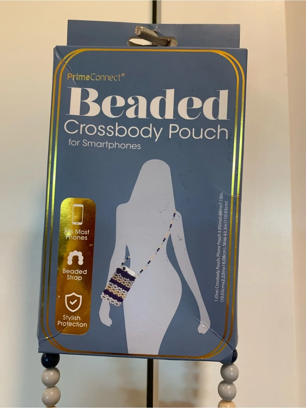Beaded Crossbody Pouch Phone Case - Navy, Light Gray & Beige